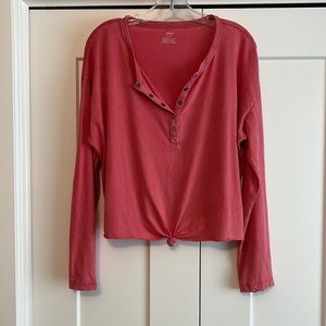 Aerie Tie Hem Henley Long Sleeve Tee